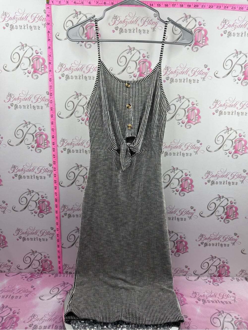 Caution To The Wind dress Black and White Striped Tie-Front button up Dress